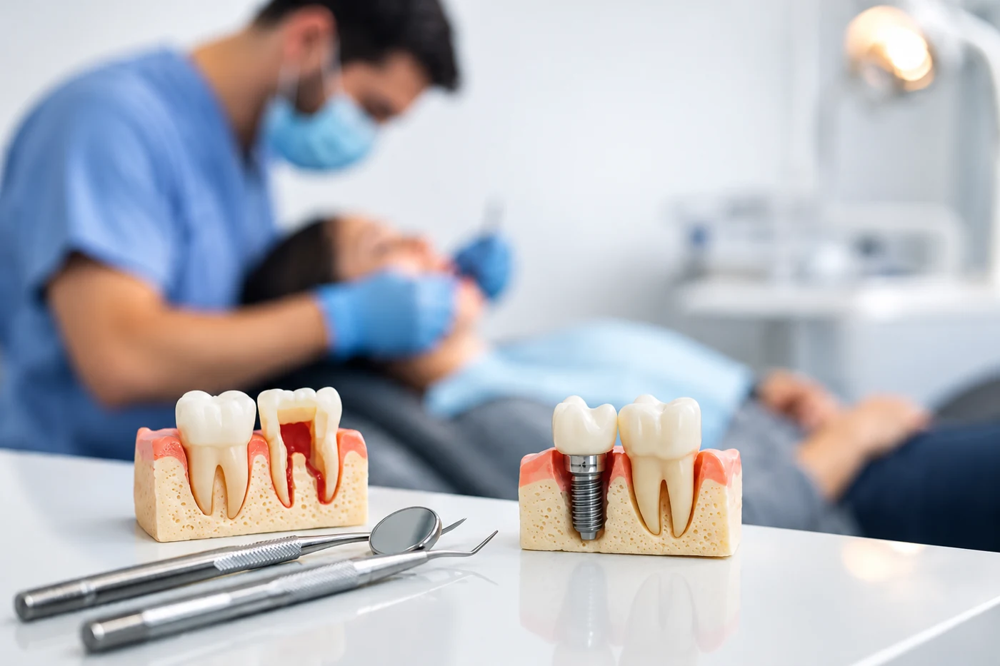 Illustrative tooth extraction and implant models